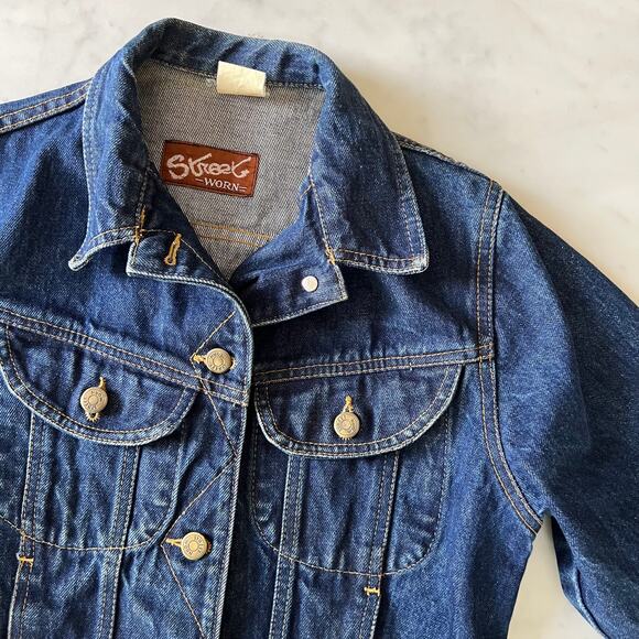 Vintage 80s Dark Wash Denim Best Friends Graphic Buttoned Jacket / XS - Picture 8 of 12